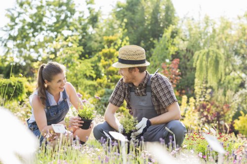 Reused planters and donated gardening tools staged for redistribution to charities